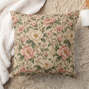 Vintage Romantic Peony & Rose Garden Pattern Cushion