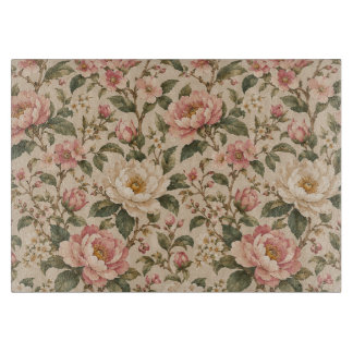 Vintage Romantic Peony & Rose Garden Pattern Cutting Board