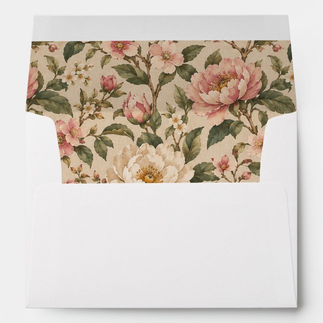 Vintage Romantic Peony & Rose Garden Pattern Envelope (Back (Bottom))