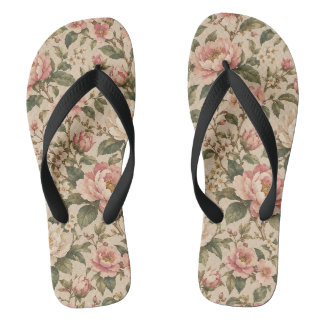 Vintage Romantic Peony & Rose Garden Pattern Flip Flops
