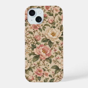 Vintage Romantic Peony & Rose Garden Pattern iPhone 15 Case