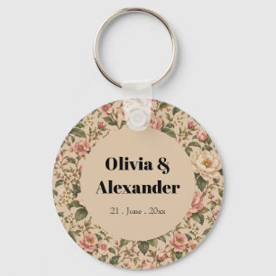 Vintage Romantic Peony & Rose Garden Pattern Key Ring