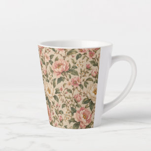 Vintage Romantic Peony & Rose Garden Pattern Latte Mug