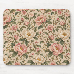 Vintage Romantic Peony & Rose Garden Pattern Mouse Mat