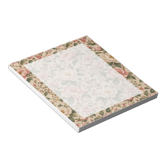 Vintage Romantic Peony & Rose Garden Pattern Notepad (Angled)