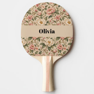 Vintage Romantic Peony & Rose Garden Pattern Ping Pong Paddle
