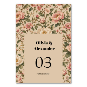 Vintage Romantic Peony & Rose Garden Pattern Table Number