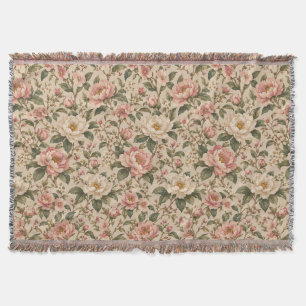 Vintage Romantic Peony & Rose Garden Pattern Throw Blanket