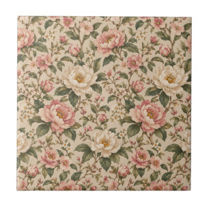 Vintage Romantic Peony & Rose Garden Pattern Tile
