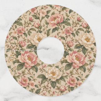 Vintage Romantic Peony & Rose Garden Pattern Wine Glass Tag