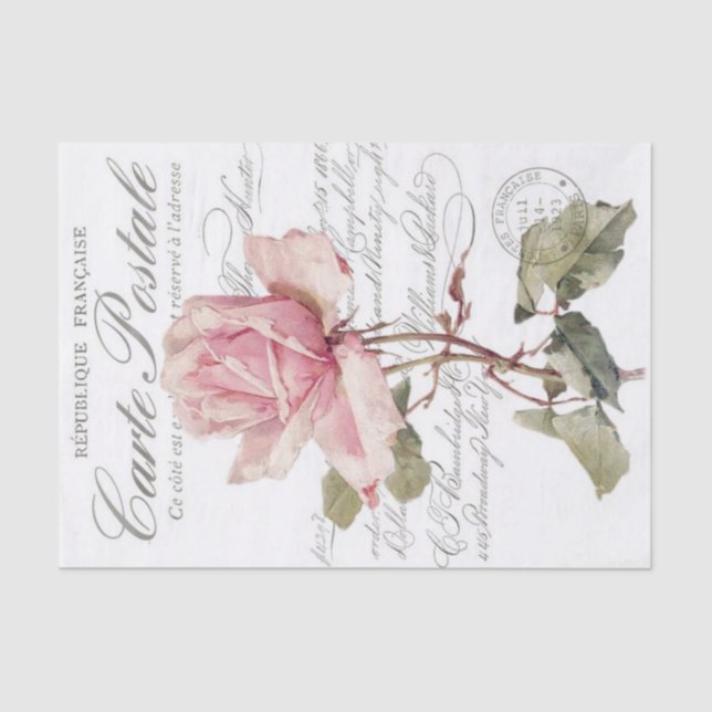 Vintage Romantic Pink Floral Postcard Tissue Paper (Front)