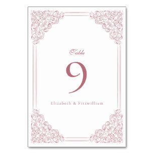 Vintage Romantic Pink Frame Elegant Script  Table Number