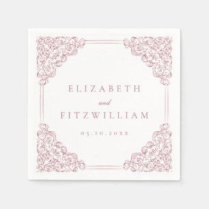 Vintage Romantic Pink Ornate Frame Wedding Napkin