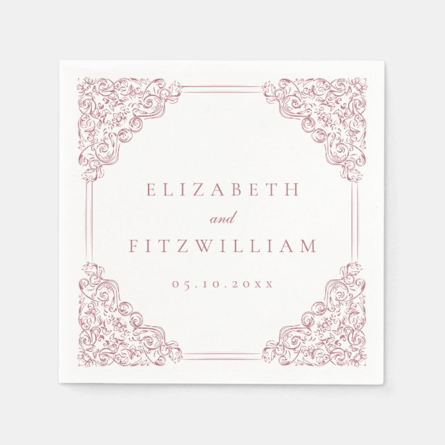 Vintage Romantic Pink Ornate Frame Wedding Napkin (Front)