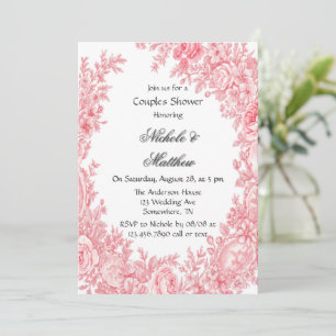 Vintage Romantic Pink Toile Flower Couples Shower Invitation