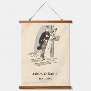 Vintage Romantic Pop Art Bride Groom Retro Wedding Hanging Tapestry