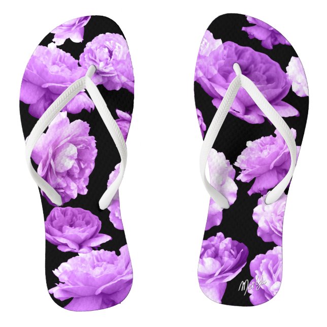 Vintage Romantic Purple Floral Flip Flops (Footbed)