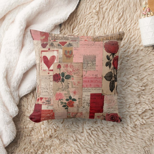 Vintage Romantic Rose Collage (1) Cushion (Blanket)