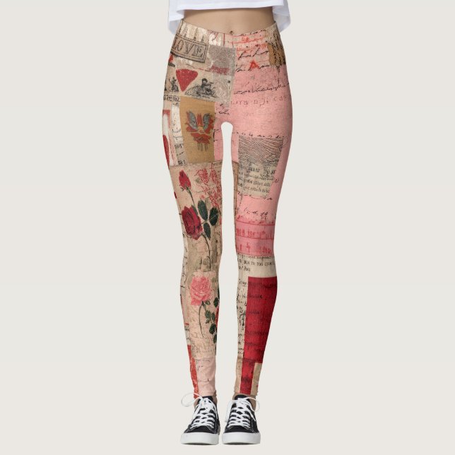 Vintage Romantic Rose Collage (1) Leggings (Front)