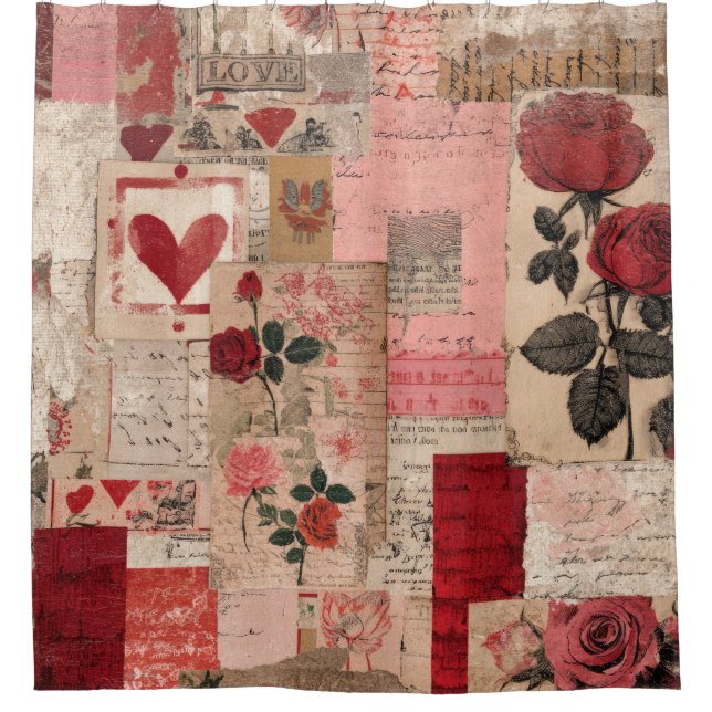 Vintage Romantic Rose Collage (1) Shower Curtain (Front)