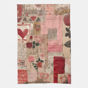 Vintage Romantic Rose Collage (1) Tea Towel