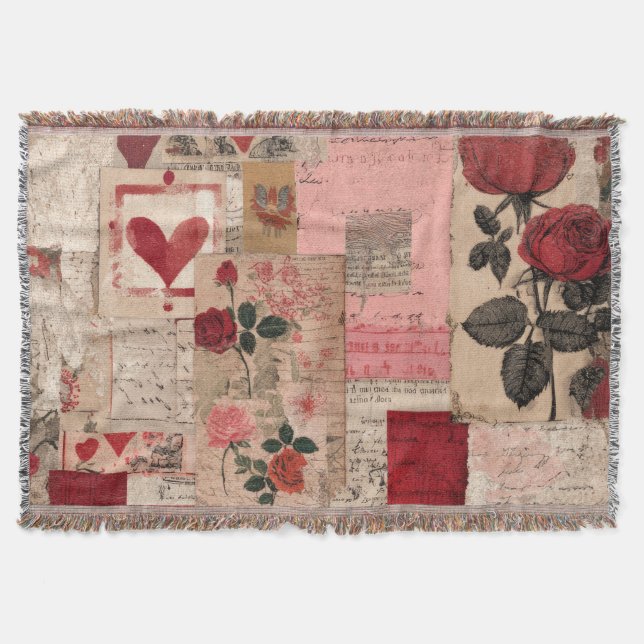 Vintage Romantic Rose Collage (1) Throw Blanket (Front)