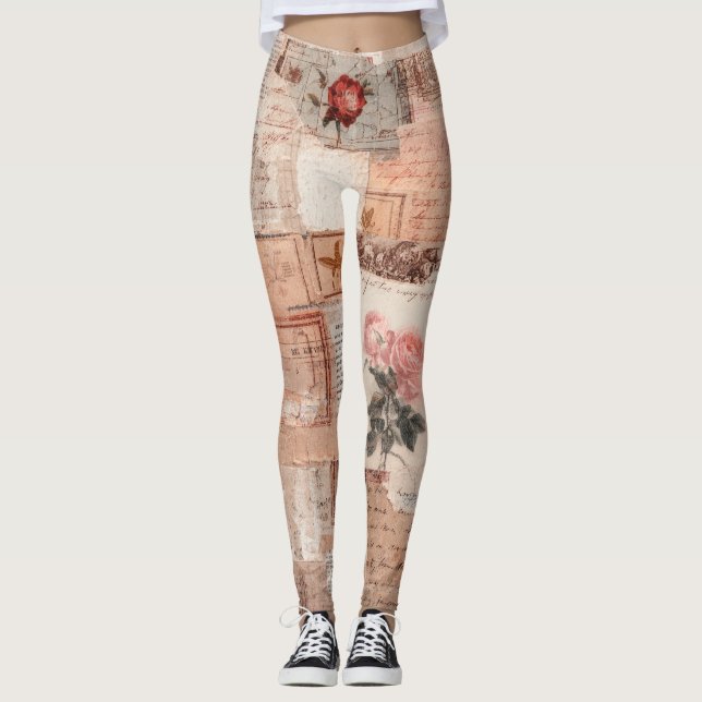 Vintage Romantic Rose Collage (2) Leggings (Front)