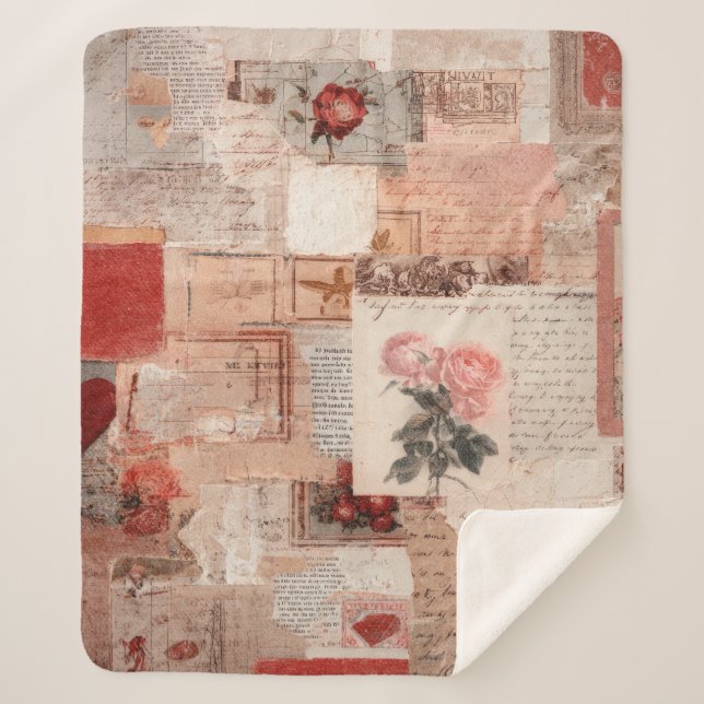 Vintage Romantic Rose Collage (2) Sherpa Blanket (Front)