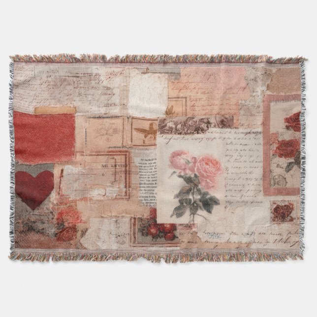 Vintage Romantic Rose Collage (2) Throw Blanket (Front)