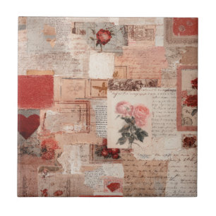 Vintage Romantic Rose Collage (2) Tile