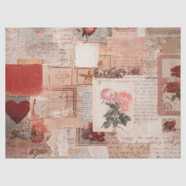 Vintage Romantic Rose Collage (2) Tissue Paper (Front)