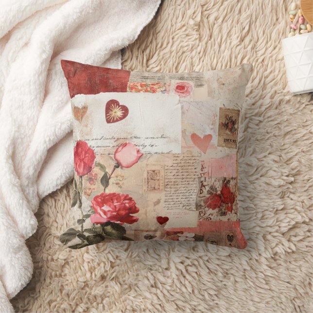 Vintage Romantic Rose Collage (3) Cushion (Blanket)