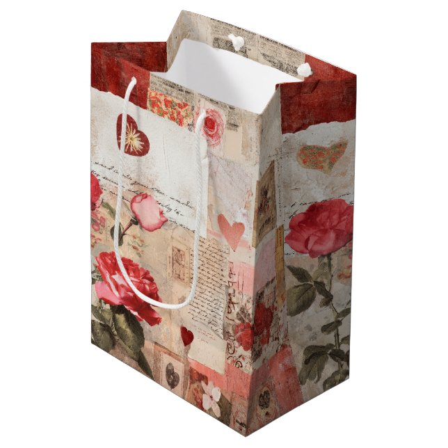 Vintage Romantic Rose Collage (3) Medium Gift Bag (Front Angled)
