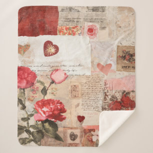 Vintage Romantic Rose Collage (3) Sherpa Blanket