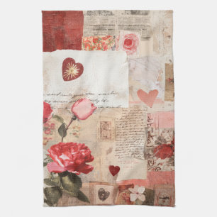 Vintage Romantic Rose Collage (3) Tea Towel