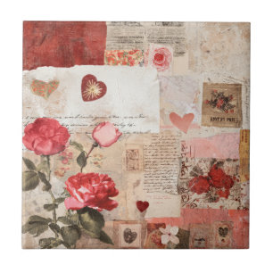 Vintage Romantic Rose Collage (3) Tile