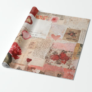 Vintage Romantic Rose Collage (3) Wrapping Paper