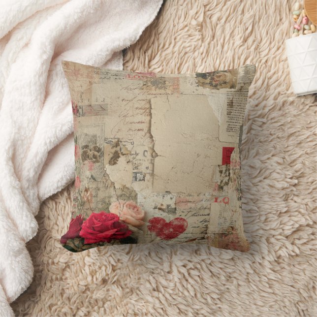 Vintage Romantic Rose Collage (4) Cushion (Blanket)