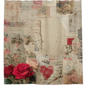 Vintage Romantic Rose Collage (4) Shower Curtain