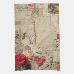 Vintage Romantic Rose Collage (4) Tea Towel