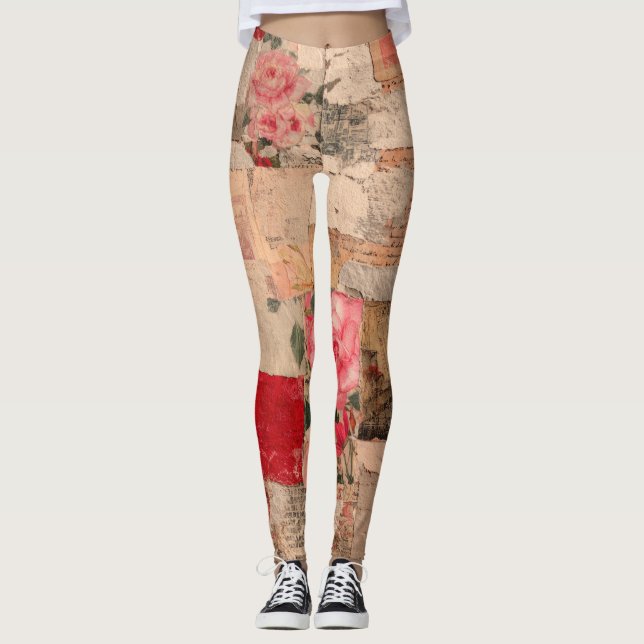 Vintage Romantic Rose Collage (5) Leggings (Front)