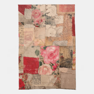 Vintage Romantic Rose Collage (5) Tea Towel