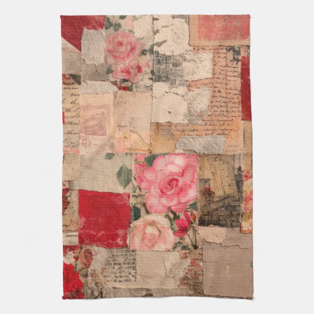 Vintage Romantic Rose Collage (5) Tea Towel (Vertical)