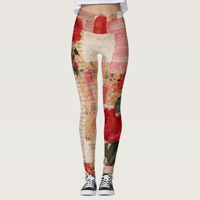 Vintage Romantic Rose Collage (6) Leggings (Front)