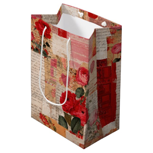 Vintage Romantic Rose Collage (6) Medium Gift Bag (Front Angled)