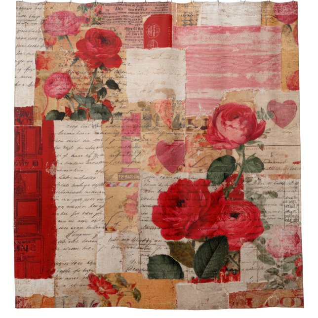 Vintage Romantic Rose Collage (6) Shower Curtain (Front)