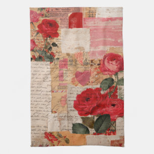 Vintage Romantic Rose Collage (6) Tea Towel