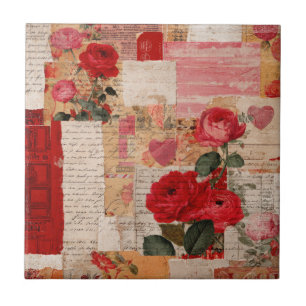 Vintage Romantic Rose Collage (6) Tile