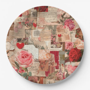 Vintage Romantic Rose Collage (7) Paper Plate