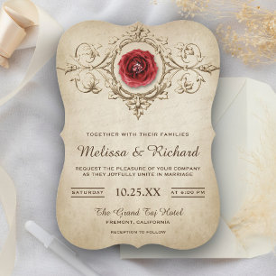 Vintage Romantic Rose Flourish Wedding Invitation